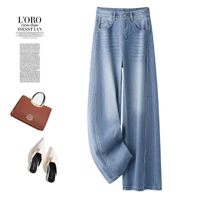 Women's 2024 Spring & Autumn Wide-Leg Jeans - Petite, Slimming, Straight-Leg, Floor-Length.