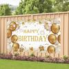 Gold Birthday Party Decoration Gold Happy Birthday Backdrop Gold Photo Background Banner Poster for Gold Party Decorations Party Supplies 70.8 X 47.2