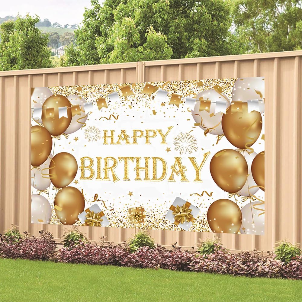 Gold Birthday Party Decoration Gold Happy Birthday Backdrop Gold Photo Background Banner Poster for Gold Party Decorations Party Supplies 70.8 X 47.2