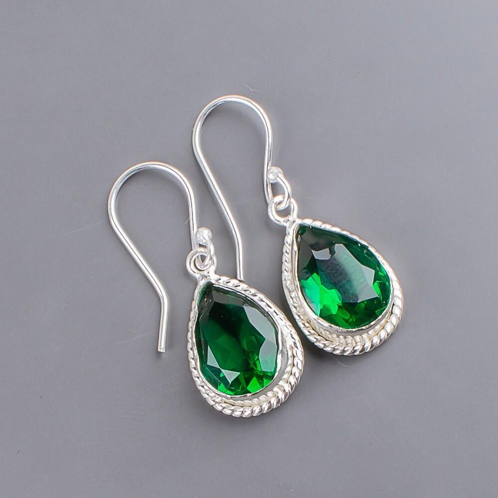 Chrome Diopside Gemstone 925 Sterling Silver Handmade Drop/Dangle Earrings 1.40" EE-9-4