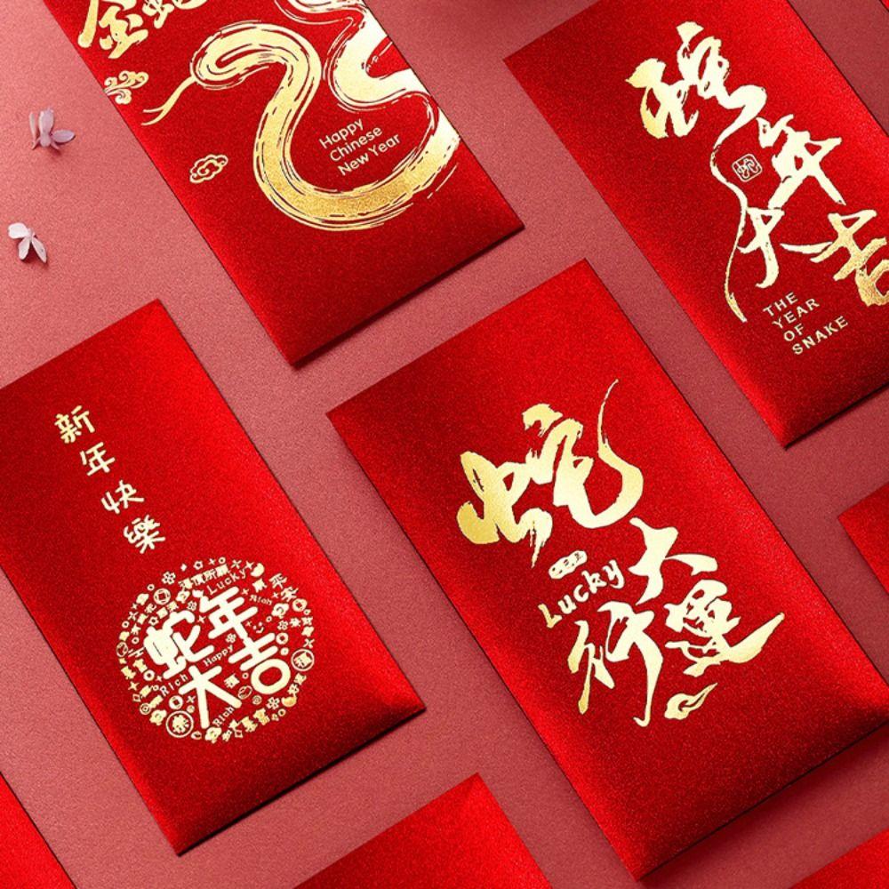 6pcs Paper Red Envelope Bag Cute Luck Pocket New Year Blessing Red Packet  Spring Festival