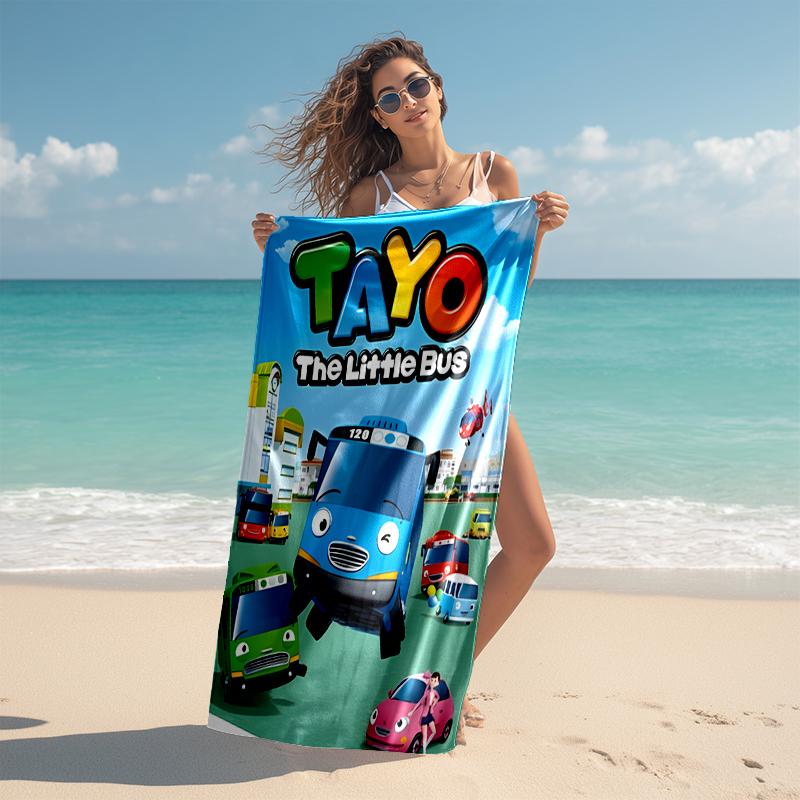 1pc Tayo The Little Bus2 Beach Towel, Comfortable and Thick, and Swimming/Bath/Picnic/Camping Towel, Suitable for Seaside Beaches