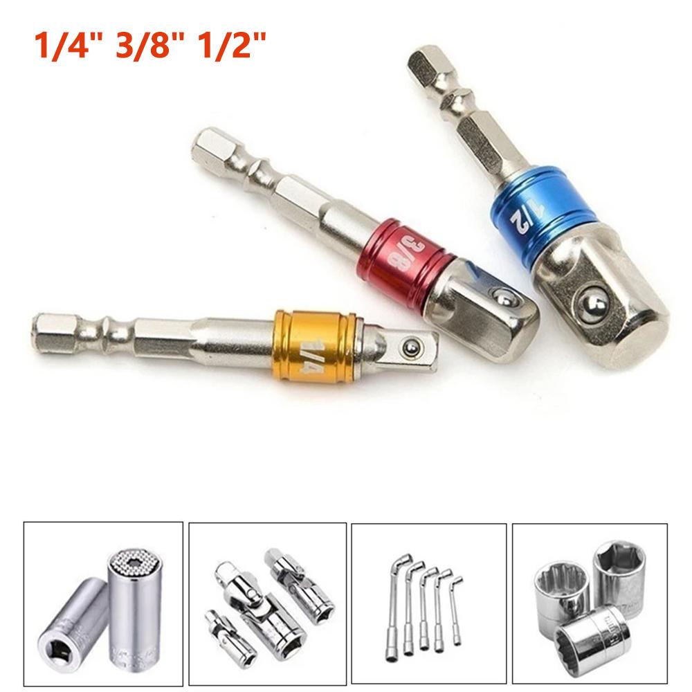 3 Pcs Socket Adapter Drill Socket Adapter Impact Drill Extension Drill Bits Bar 1/4 3/8 1/2 Size Hex Shank Square Head Drill Bit