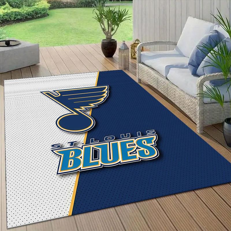 St. Louis Blues Flannel Pattern Square Carpet,Area Rug,Carpet Rug for Living Room Bedroom Sofa Playroom Decor,Non-slip Floor Mat