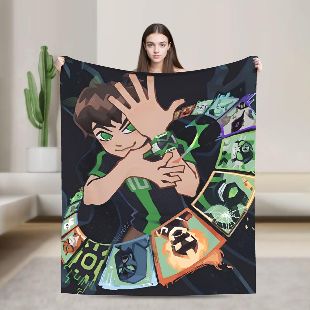 Ben 10 Omnitrix Unleashed Flannel Blankets  Warm Soft Bedding Throws for Couch Bed Picnic Aesthetic Bedspread Sofa Bed Cover