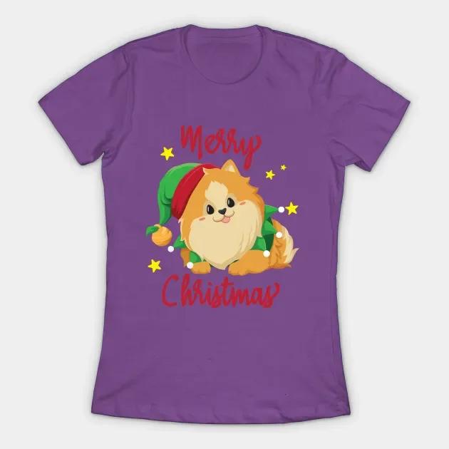 Christmas Pomeranian Merry Xmas Womens TShirt