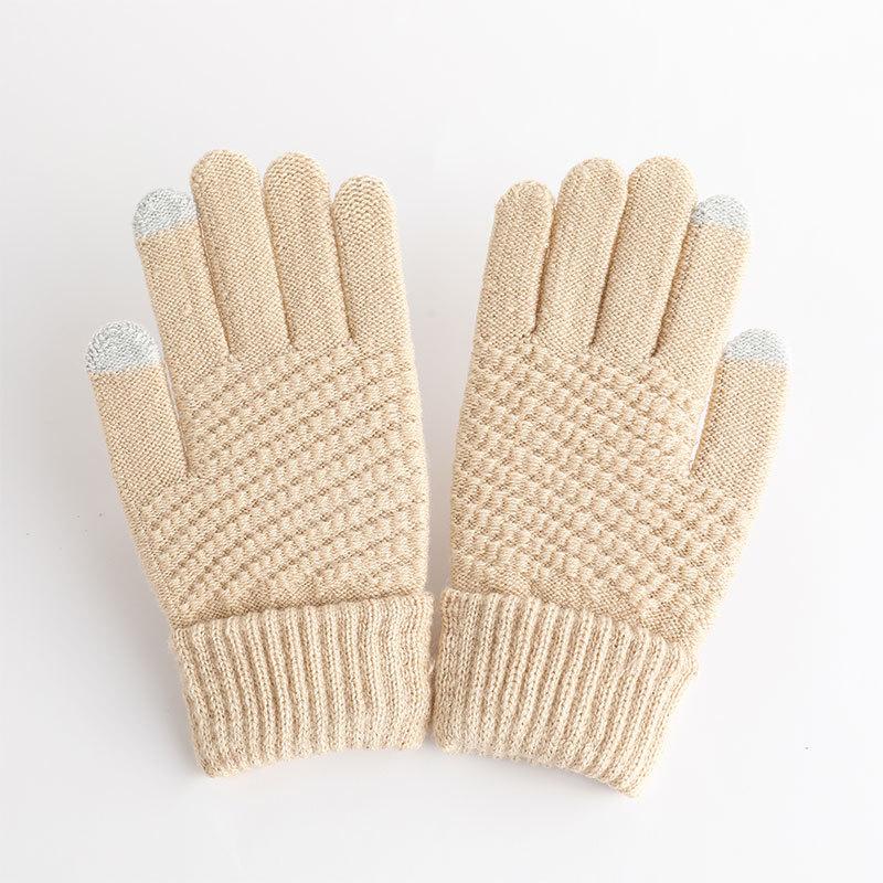 Autumn and Winter Gloves Velvet Men's and Women's Fashion Touch Screen Jacquard Reverse Needle Winter Warm Gloves Can Touch The Screen