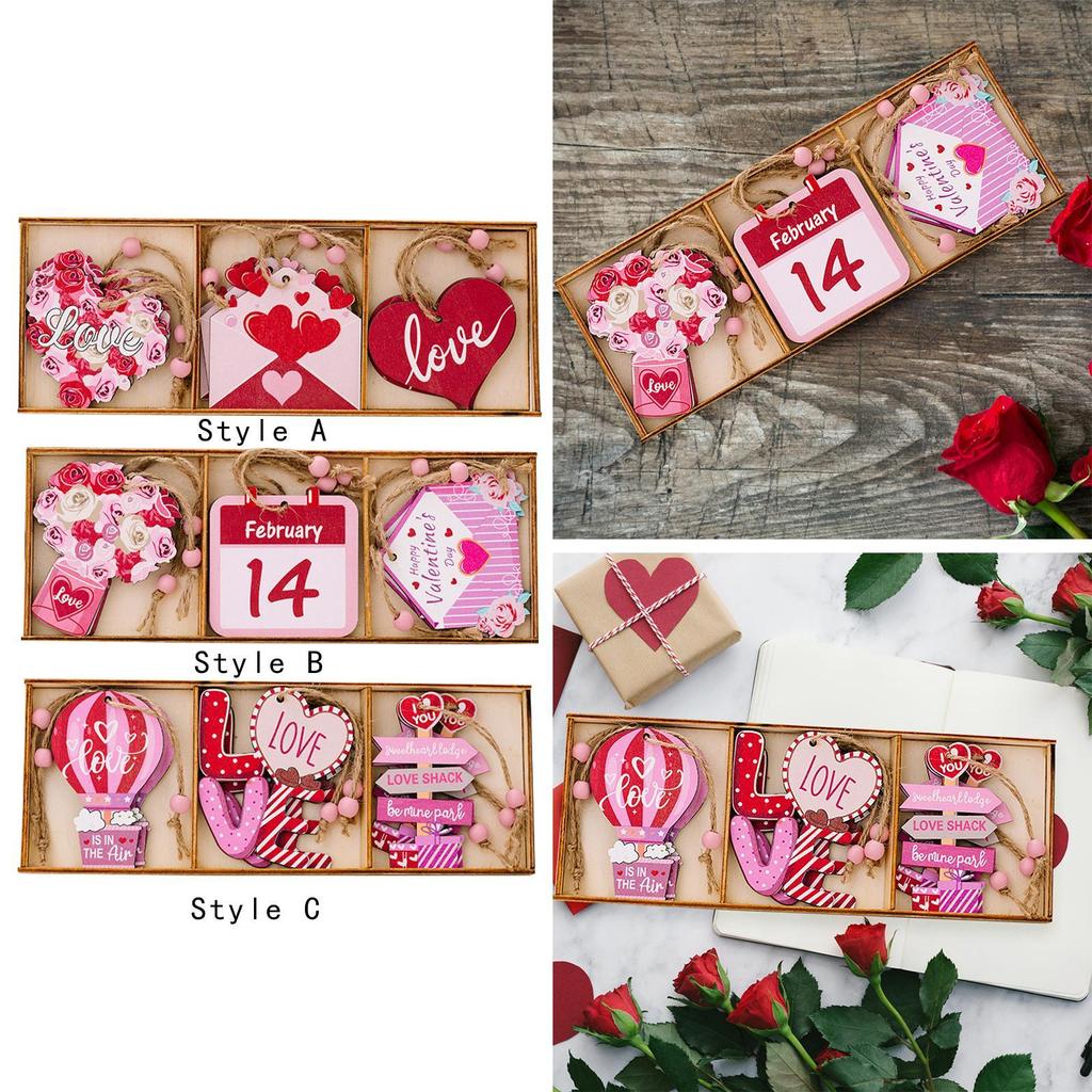 9Pcs Valentines Wooden Hanging Ornaments for DIY Crafts Project Wall Kitchen