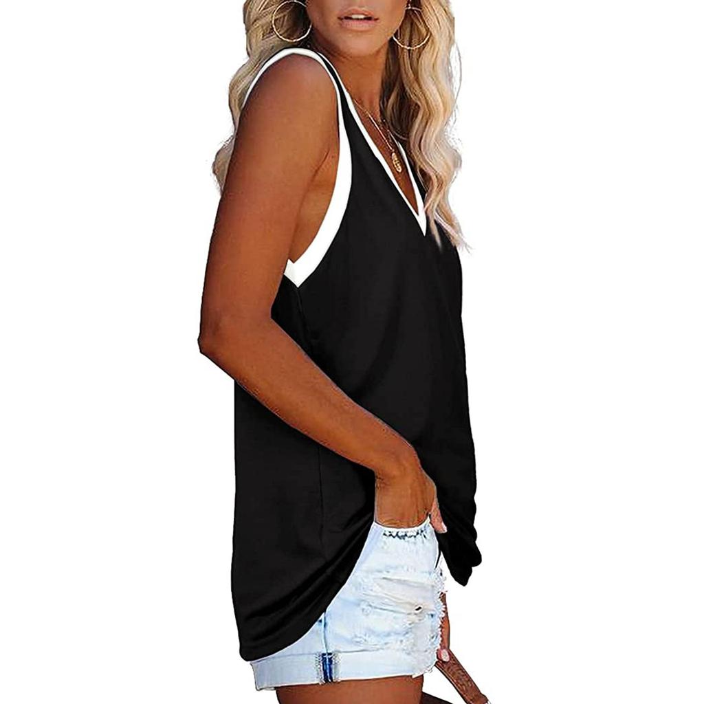 Fashion Womens Color Splicing Casual Strappy Sling Sleeveless Tank Top