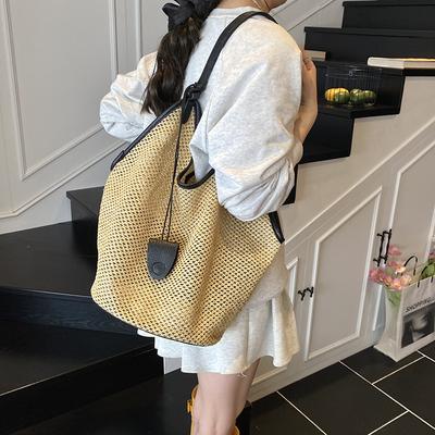 French Holiday Style Straw Woven Hollow Tote Bag Women's 2026 Summer Fashion Woven Casual Shoulder Armpit Bag