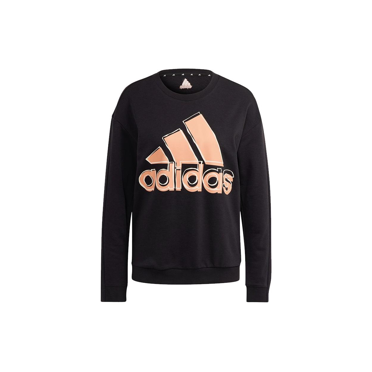 (WMNS) adidas W Big Logo Swt Large Logo Printing Sports Stylish Round Neck Pullover Black Hoodie Women s HB5105 S