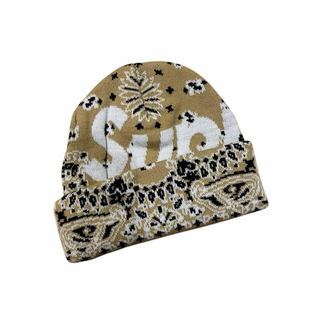 [USED] Supreme Bandana Big Logo Beanie Tan