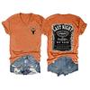 Women V‑Neck Short Sleeve T‑Shirt Double‑Sided Letter Print Casual Street Fashion Ladies Top S‑3XL