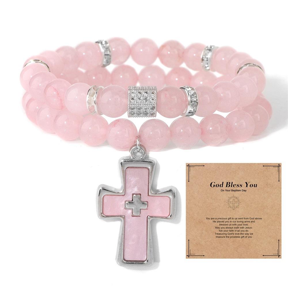

JYL TS Bracelet Beaded Evil Eye Shields Against Negativity & Vintage Charm Rose Quartz Set темні кольори мандарина
