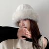 Imitation fox hair plush hat female winter face small thickened warm bucket hat big head circumference cold basin hat