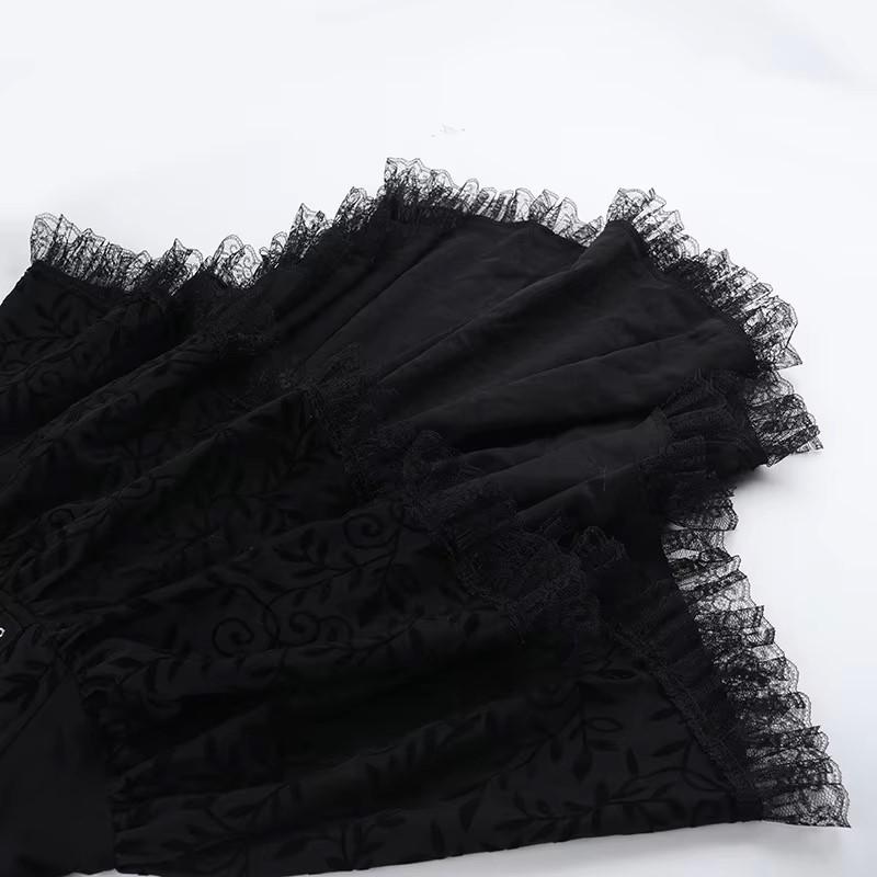 Gothic Goth Dark Lace Patchwork Bandage Strapless Corset Dress Party Gown Fairy Backless Tailed Women