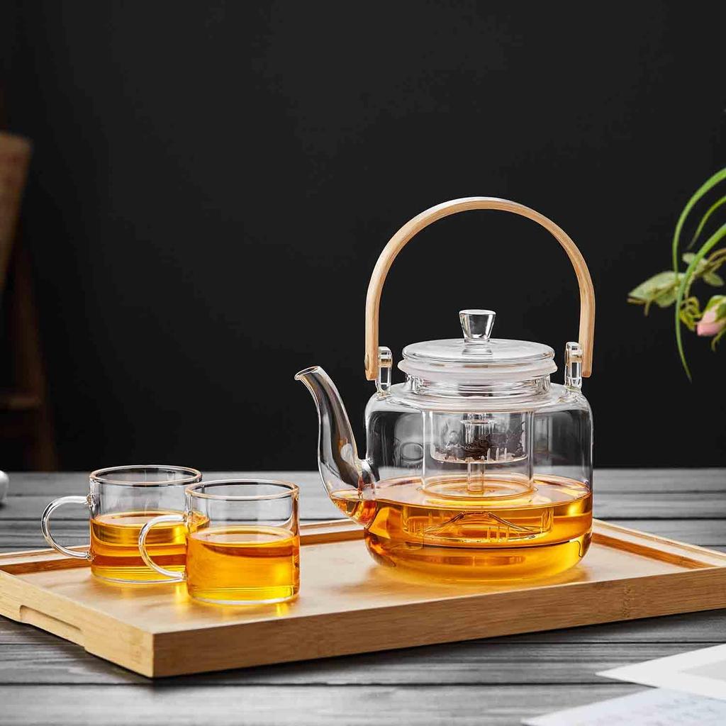 Pokaro Tea Teapot, Heat-Resistant Glass, Stylish Teapot, Clear Glass Teapot, 1000ml Capacity, Heat-Safe, with Glass Tea Strainer, Ranzawa