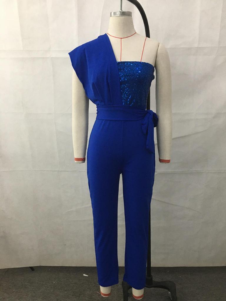 2026 Summer Luxurious Sequin One-shoulder Jumpsuit: A Chic Socialite Style
