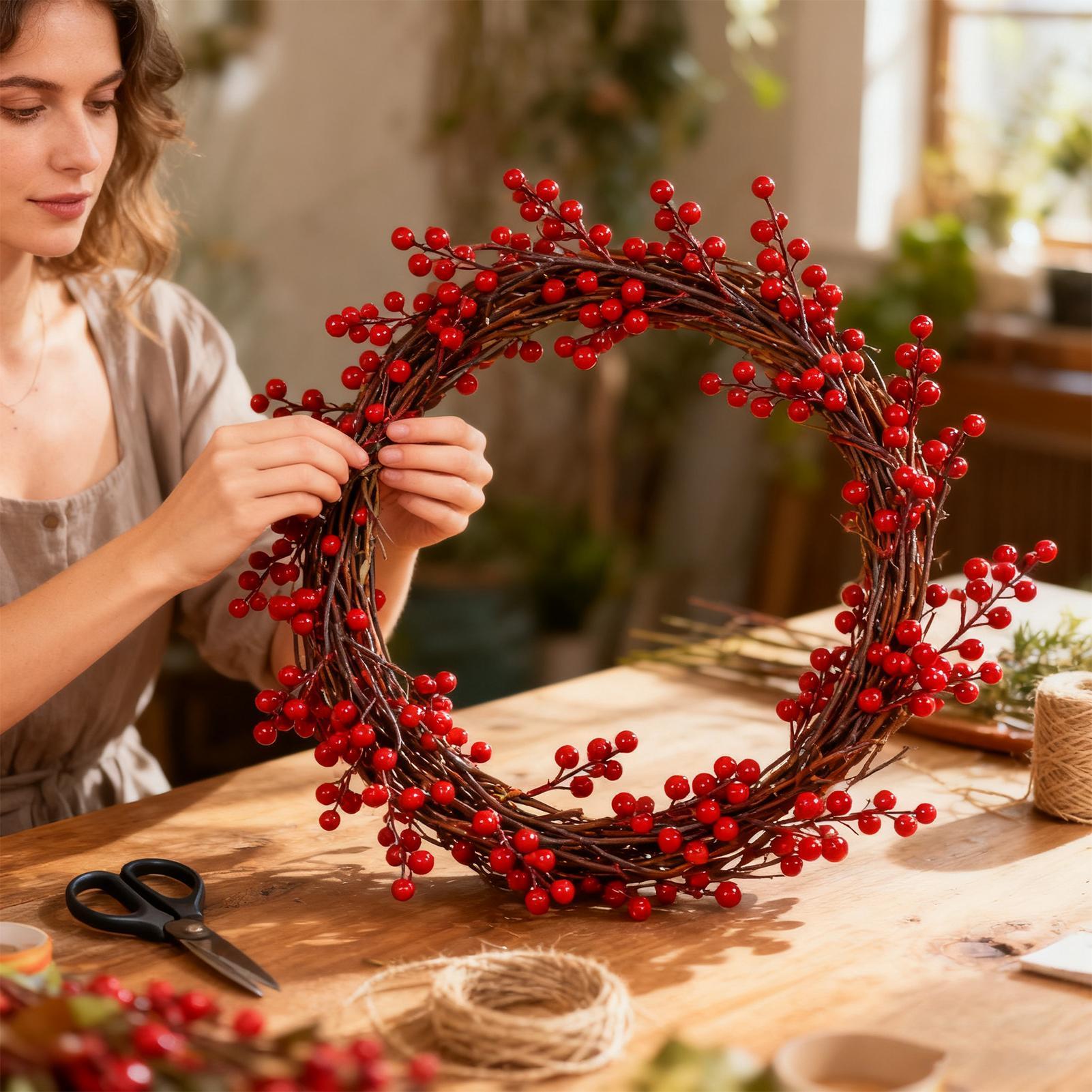 1pc Artificial Red Berry Christmas Garland Classic Style Flexible Holly Berry Vine for Indoor Home Fireplace Mantel Holiday China Mainland