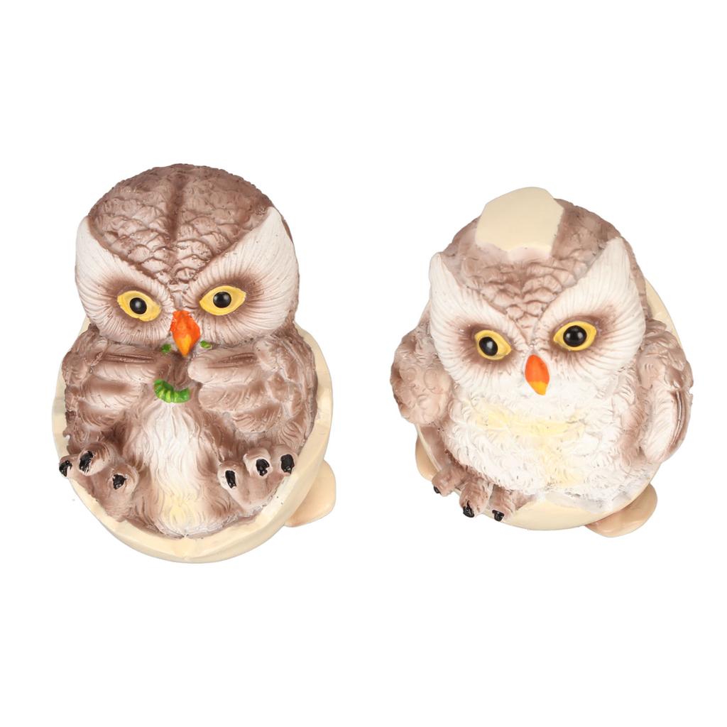 2 Pièces Ornement Hibou en Résine Décoration de Bureau Mignon Figurines Hibou Coquille d'Œuf Ornement Décoration de Table pour