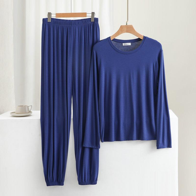 Cotton Loose Men's Long Sleeved Wide Leg Pants Casual Home Clothing Set for Spring and Summer Thin Pajamas Two-piece Set