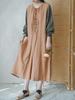 Women Vintage Patchwork Color Dresses Long Sleeve Blend Robes Autumn Loose Female Dress