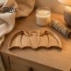 Handcrafted Wood Craft Bat-Shaped Wooden Serving Tray, Halloween Theme Snack Dessert Platter, Solid Trinket Dish Decorative Storage Plate for Jewelry