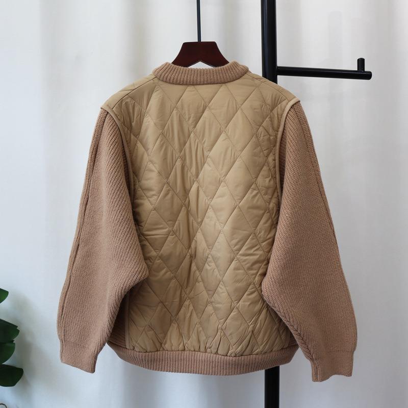Autumn and Winter New Light and Thin Splicing Cotton Clothes Knitted Cardigan Loose Zipper Design Jacket Sweater Jacket Women