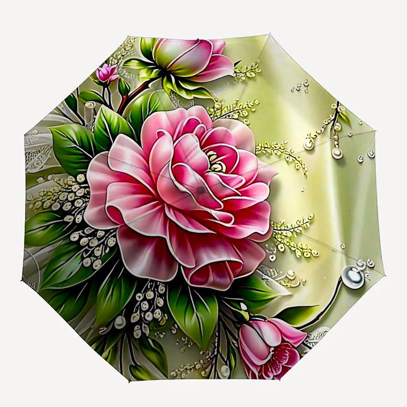 

1PC Floral Design Flowers Umbrella-8-Rib Reinforced Portable Folding Travel Suitable for All Seasons Outdoor Daily , Fun Design-Z0444
