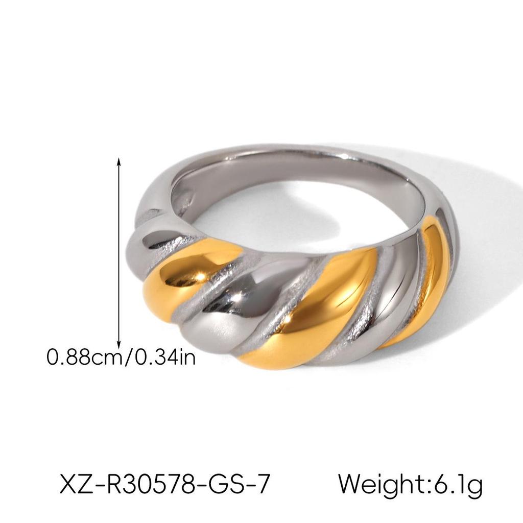 Anillo Europeo y Americano de Lujo Trenzado de Acero Inoxidable Roscado, Titanio Chapado en Oro de 18K, Joyería de Moda de Alta Gama para Mujer