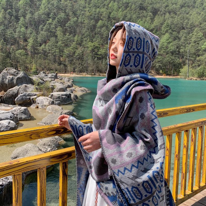 Travel large shawl women's imitation cashmere with double-sided cape geometric pattern fringe air-conditioning room cape summer