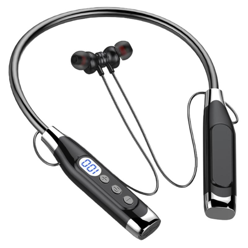 Bluetooth-compatible 5.3 Sports Headphones with LED Display Noise Cancelling Mic,Comfortable Magnetic Neckband Headphone