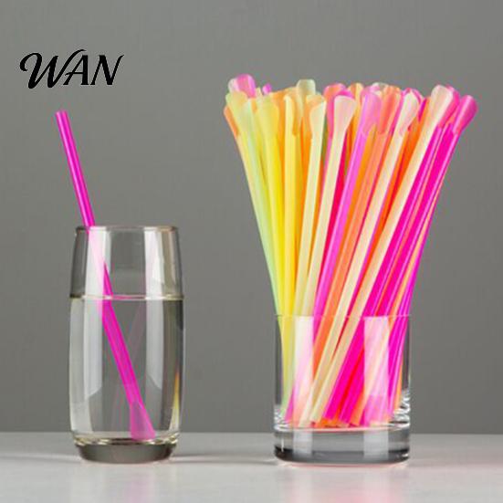 Smoothie Straws With Spoon 50/100Pcs Straw for Smoothie, 2 in 1 Disposable with Spoon, Plastic Slush Milkshake Bubble Tea Pink Orange Yellow Green