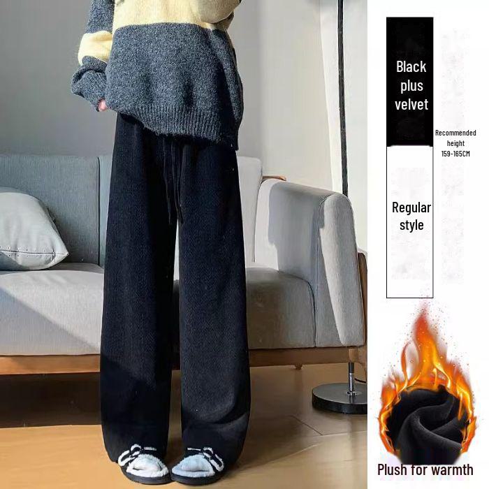 

Женские широкие брюки кофейного цвета с высокой талией — универсальный вариант для весны, осени и зимы, с отделкой из бархата, свободный крой, повседневный драпированный стиль. XL