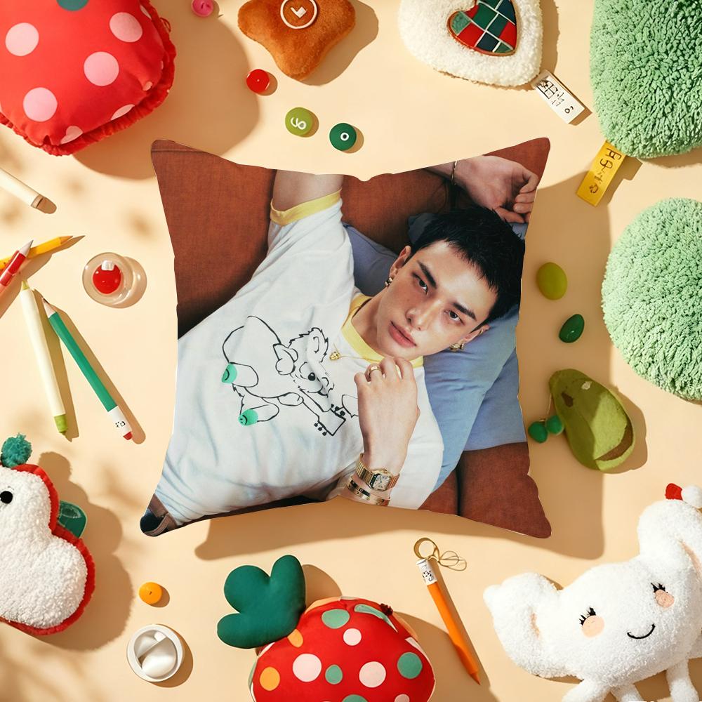 Star H-Hwang Hyunjin Pillow Case Plush Fabric Soft Double-Sided Printed Sofa Warm Winter Home Gift Cushion Cover