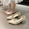 Französische Einzel-Schuhe Damen Dicke Ferse 2025 neu Frühling vielseitig sanft Abendwind spitz elegantes Temperament mittelhohe Absätze