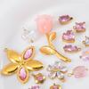 2pcs Gentle Pink Crystal Zircon Bead Stainless Steel Charms Rose Flower Heart Necklace Pendant Women DIY Earring Jewelry Making