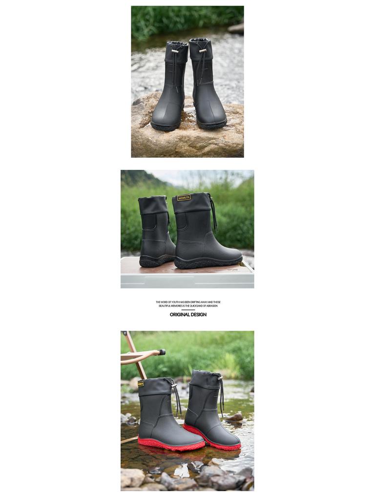 Schwarze wasserdichte Gummi-Regenstiefel mit langem Schaft - Verschleißfeste Outdoor-Sommerschuhe