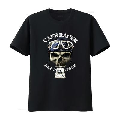 Cafe Racer Ass im Ärmel Vintage Retro Biker Totenkopf T-Shirt für Herren vintage Gewaschen Mode Vielseitig homme Stilvoll Dehnbar