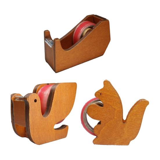 Wooden Tape Cutter Desktop Tape Dispenser Animal Shaped Squirrel Whale Design Ergonomic Easy Cut Tape Holder for Office Home School Storage