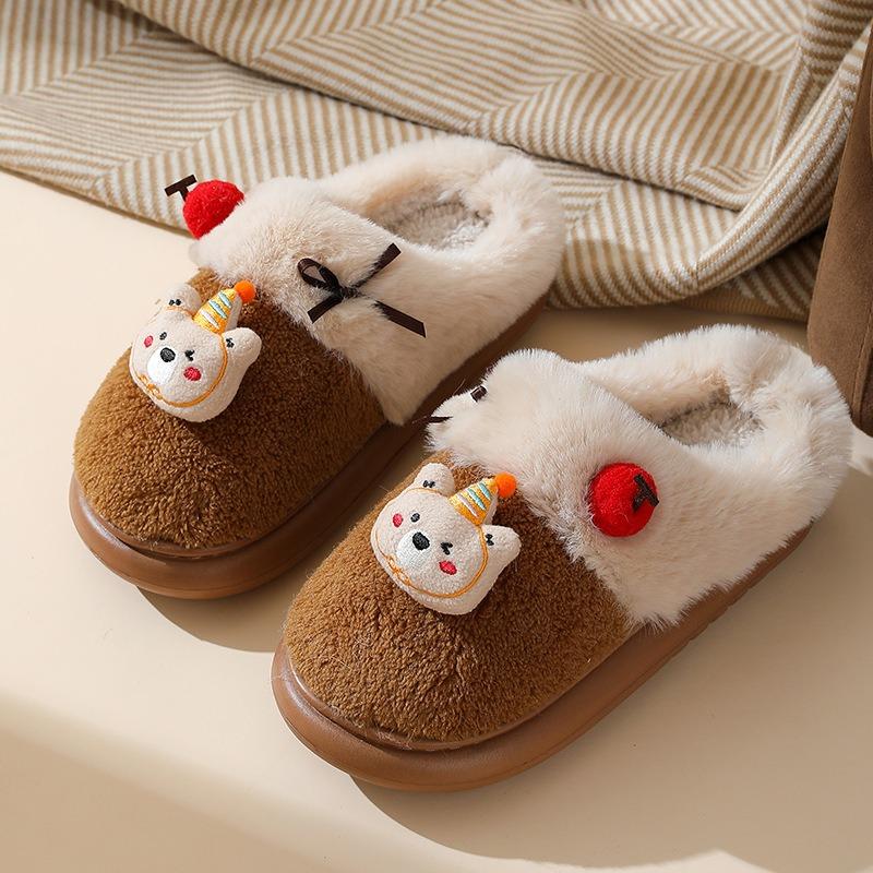 New winter warm cherry bear cotton slippers indoor home non-slip warm fluff drag cute cartoon