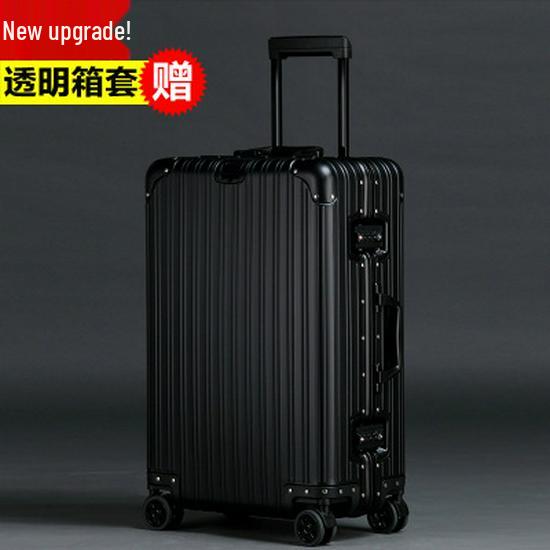 20" Aluminum-Magnesium Alloy Trolley Case - Unisex Metal Travel & Business Suitcase with Leather Accents