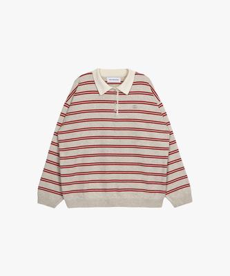 PINK PINEAPPLE Ppa Stripe Collar Knit_Oatmeal