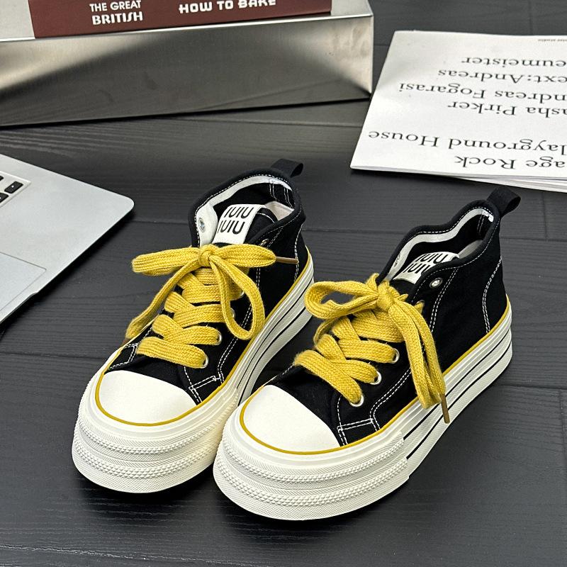 6 High-top Canvas Shoes Thick-soled Women's New Summer Thin Breathable Versatile Student Thick Baseplate Shoes