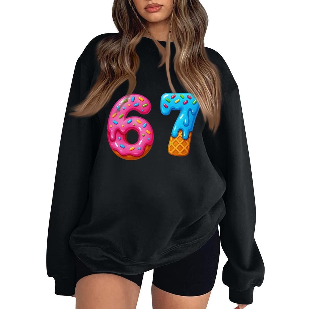 Women's Fashionable Casual Long-Sleeved Round-Neck Printed Pullover Sweatshirt