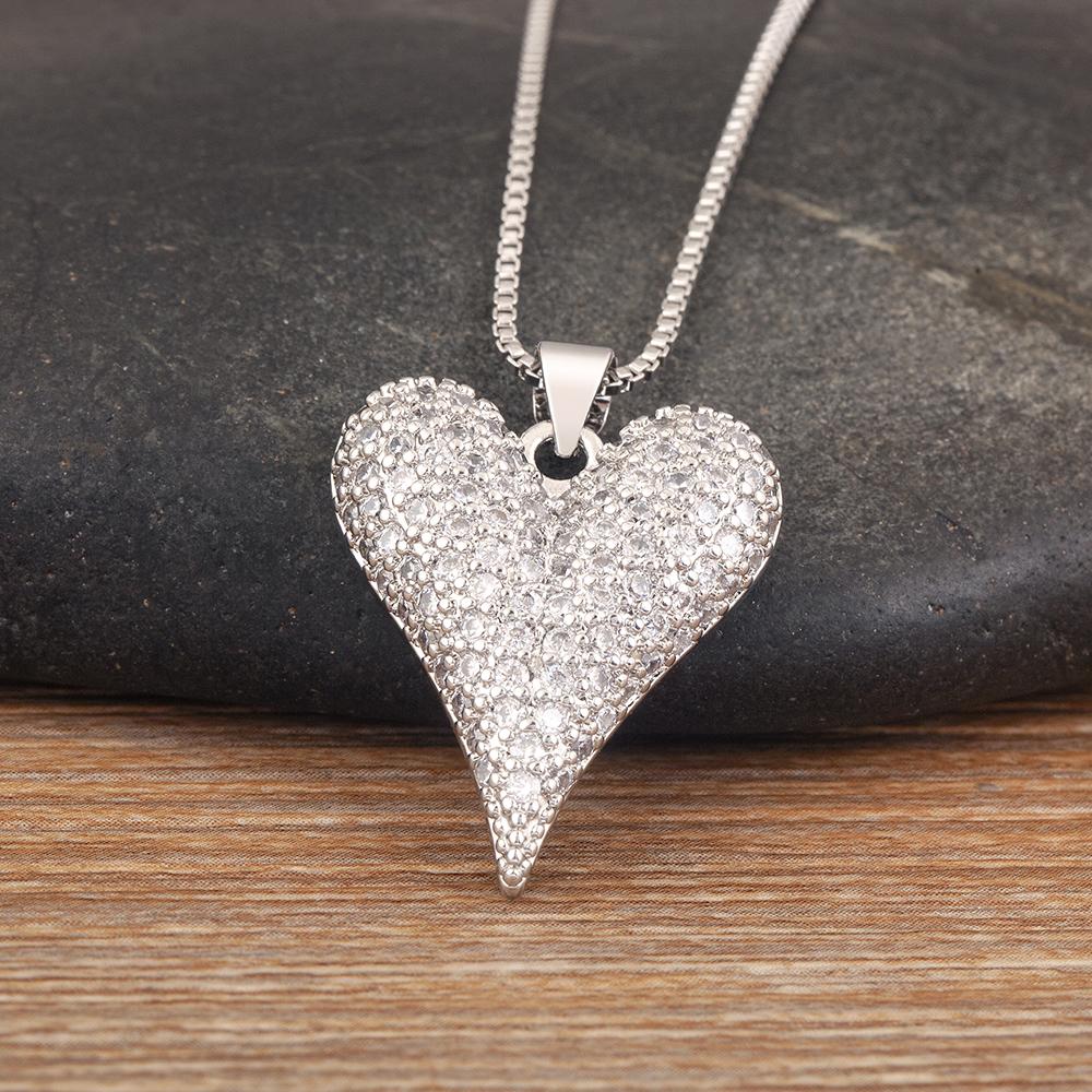 Nidin New Arrival Romantic Heart Shape Elegant Aesthetic Pendant Necklace 2 Styles For Female Male Shine Zircon Jewelry Gifts