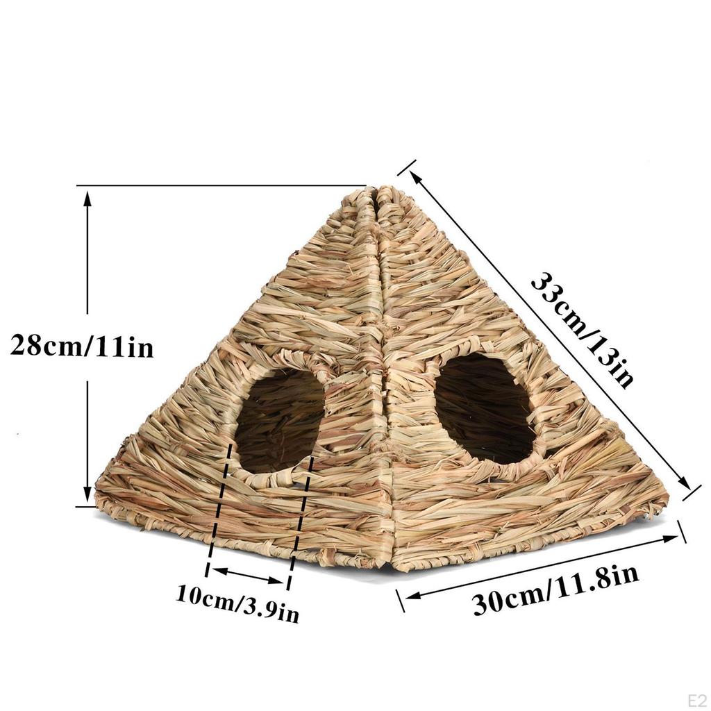 Bunny Grass House, Woven Rabbit Cage Foldable Hideaway Bed Rabbits Chew Toy for Guinea Pig Small