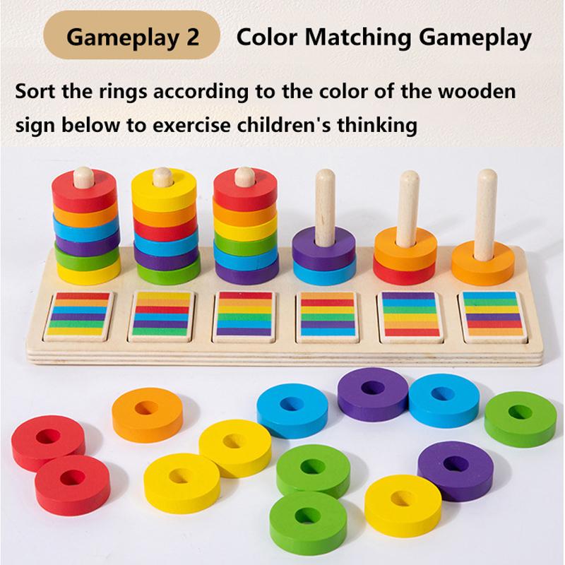 Wooden Color Matching Game, Set Pillar Pairing Toy, Color Recognition, Exercise Hand-eye Coordination, Concentration And Memory