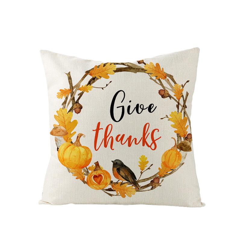 Autumn Maple Leaf Pumpkin Print Polyester Pillow Cover Home Furnishings Letter Plaid Sofa Cushion