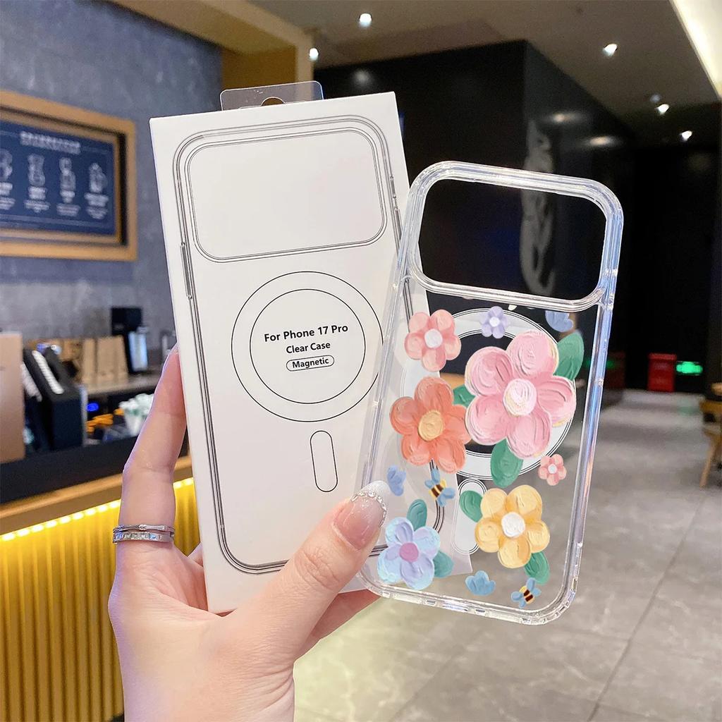 For Magsafe Colorful Flower Phone Case For Iphone 17 Air 16 15 13 12 11 Pro Max 16E Mini 14 Plus Magnetic Wireless Charge Cover